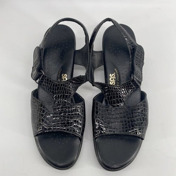 SAS Tripad Comfort Sole SUNTIMER BLACK CROC Leather Sandal Sz - Picture 1 of 8
